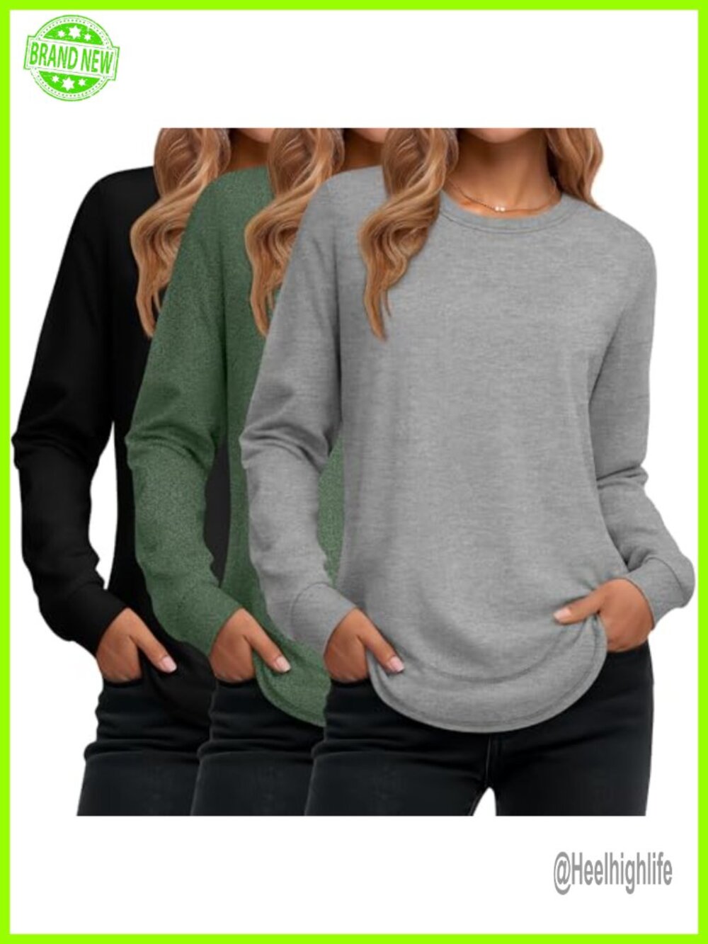 3 Pack Women's Cotton Sweatshirt Long Sleeve Crewneck Pullover